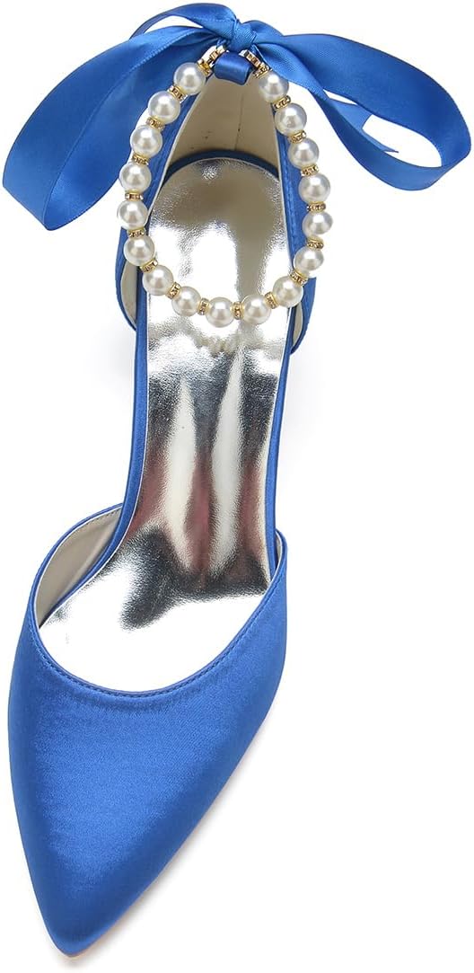 HKMFLYY Women's Pointed Toe Pearl Wedding Shoes for Bride Low Heels Satin Heels with Bow Bridal Shoes Chunky Block Heels Comfortable Dance Shoes Pumps - Image 3