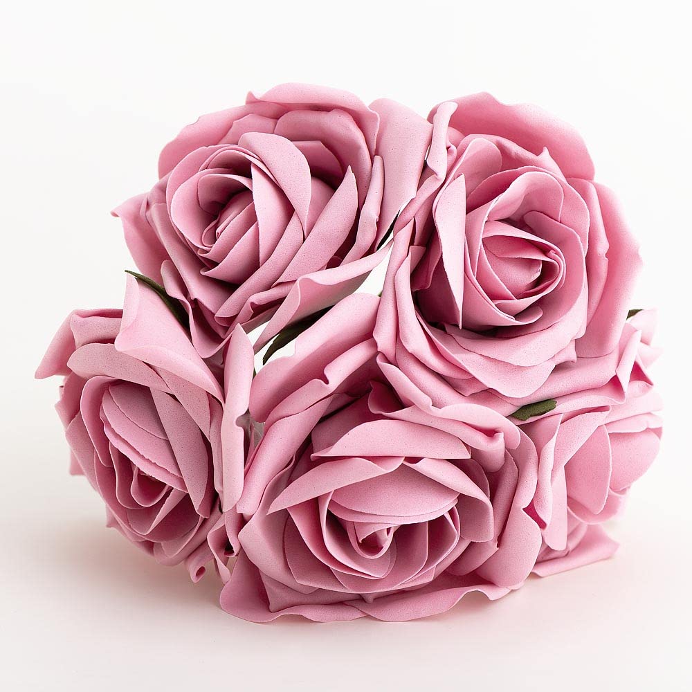 Italian Options Dusky Pink Colourfast Artificial Foam Rose Flowers Wedding Bouquet, 10Cm,