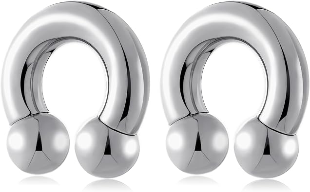 Ear Weights Stainless Steel Ear Gauges Spring Action Captive Bead Ear Hangers Horseshoe Ear Heavy Ear Expander Stretcher Piercing Jewelry for Men Women 2G 0G