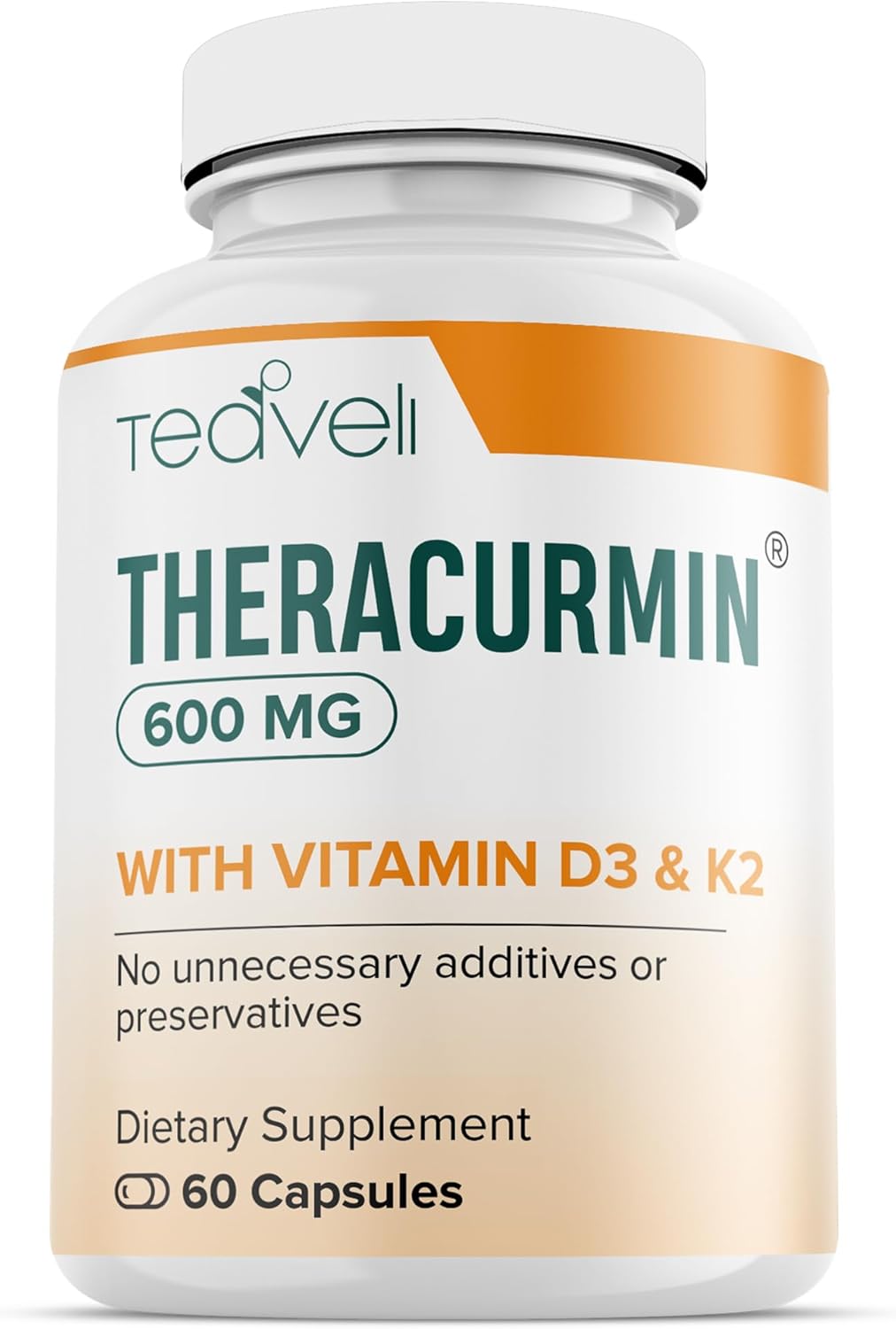 Theracurmin Turmeric Curcumin Supplement- Advanced Joint, Bones and Muscle Support with Vitamin D3 and K2 (MK-7)– 600mg Theracurmin- No Stearates, Clean Label- 60 Capsules