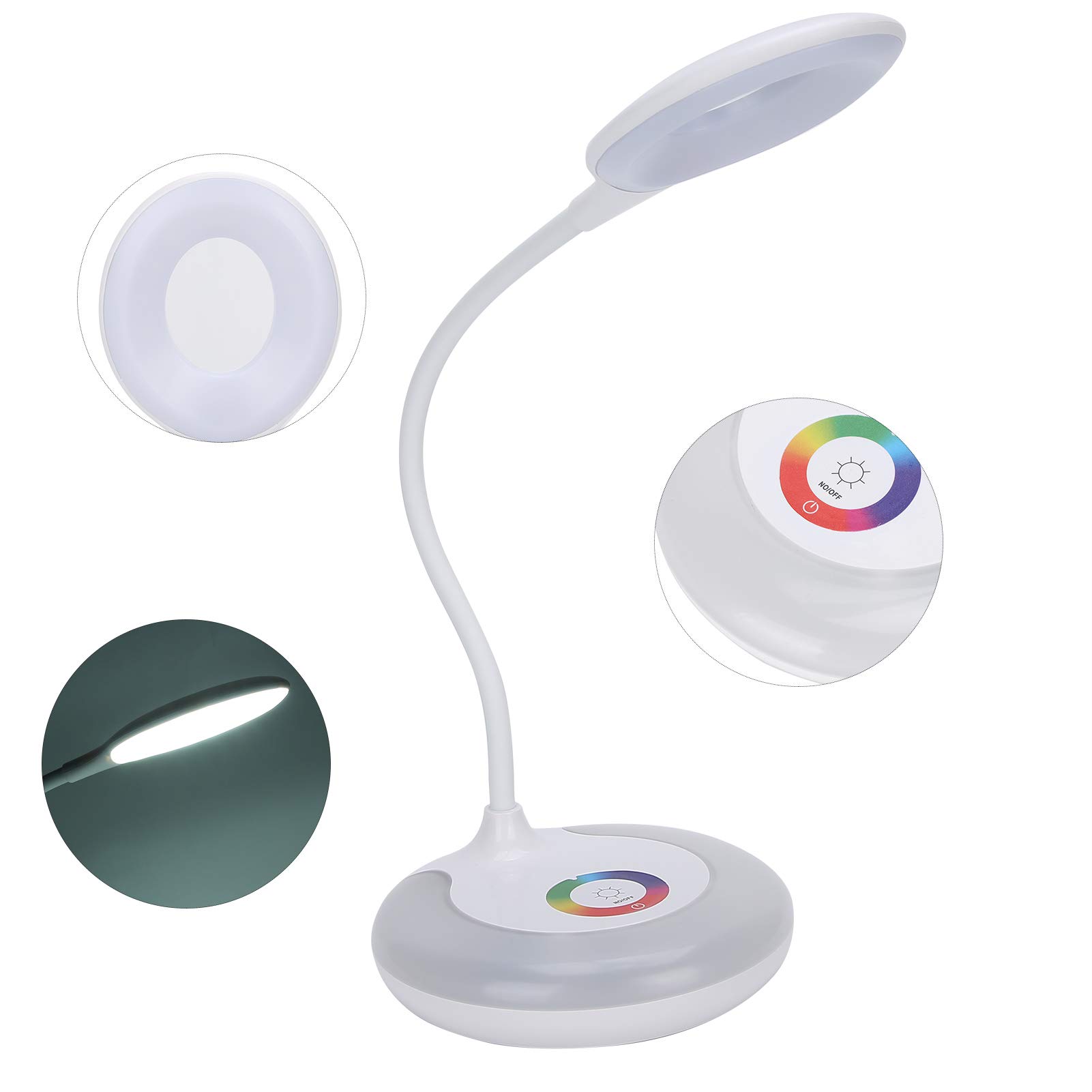 Lampada da Tavolo a LED USB, Luce da Tavolo con Regolazione Tattile, Protezione per gli Occhi Luce Dimmerazione Tattile Colorata, Lampada da Studio Flessibile a Collo D'oca