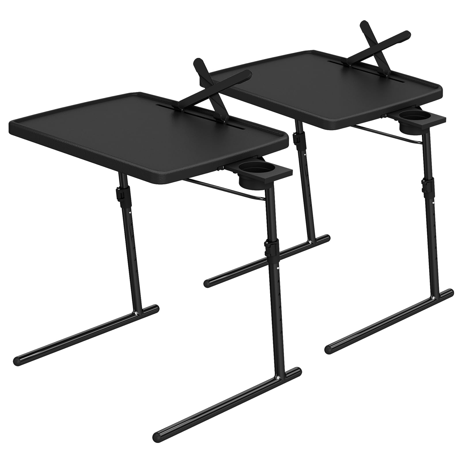 HXBOAUVS 2PK TV Tray Table with Cup Holder, Max Folding TV Dinner Tray w/6 Height & 3 Tilt Angle, Adjustable TV Trays for Eating on Couch, Large