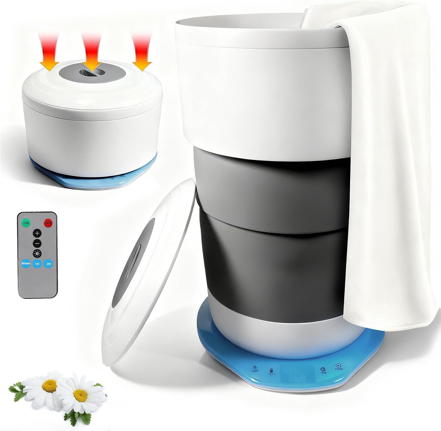 Foldable Towel Warmer Bucket for Bathroom & Spa, 23L Large Capacity with Aroma Tray, Ambient Light & Hidden Hooks, Auto Shut-Off, Heated Towel Steamer for Towels, Pajamas, Baby Clothes, Gift for Women