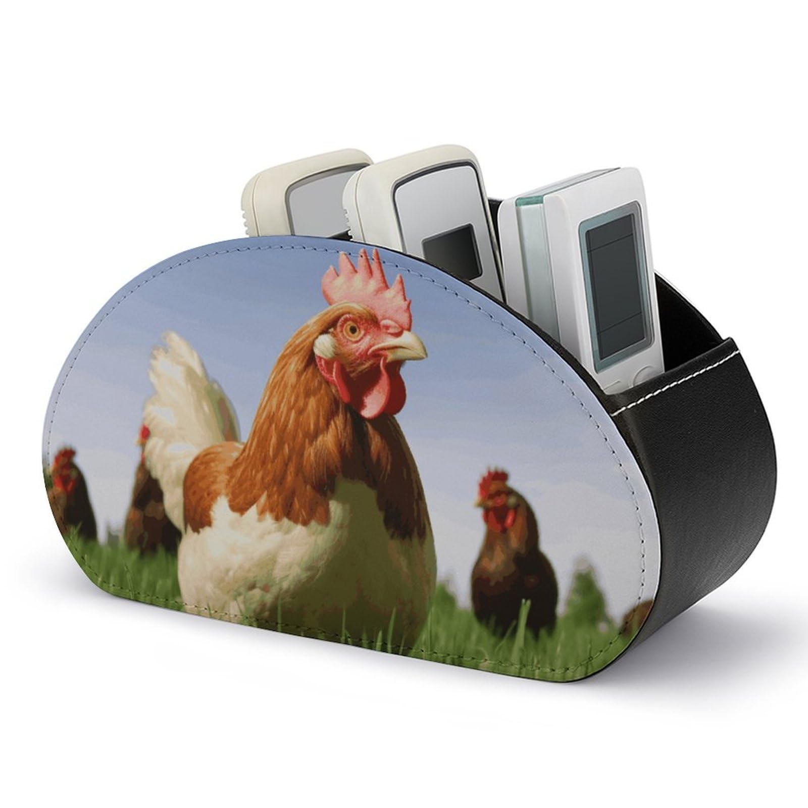 VstaDank Funny Chicken Grass Remote Control Holder with 5 Compartments PU Leather Remote Caddy Desktop Organizer Store TV Remote Control Storage Box for Home Office Desk Nightstand