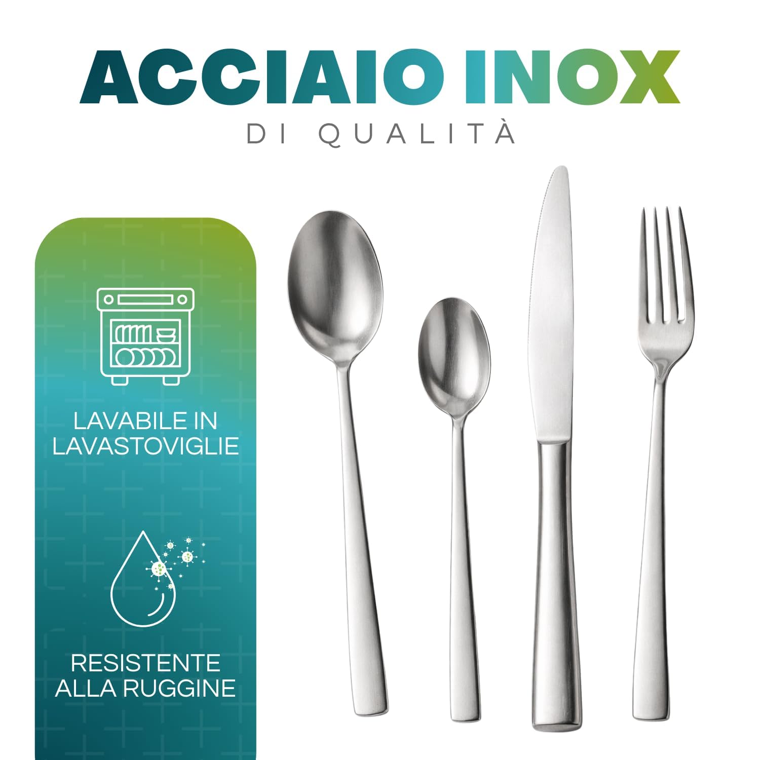 Paluplus Set 48 Posate in Acciaio Inox, Servizio per 12 Persone, set composto da cucchiaio, forchetta, coltello e cucchiaino, stoviglie con finitura lucida, Lavabili in Lavastoviglie, Made Italy