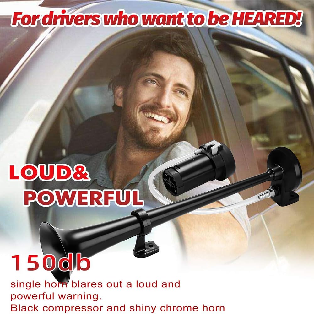 NEWFUN Tromba Camion 12v, Clacson 12v, Trombe Auto 12v, 12V 150dB Air Horn, Rivestimento Elettroforetico Catodico, per Autocarri Auto Tricicli Barche Ecc (Compressore Incluso Nel Kit)