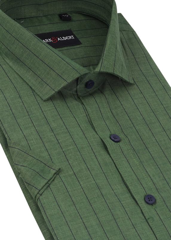 Image of MARK & ALBERT Men's Half Sleeve Cotton Linen Striped Shirt