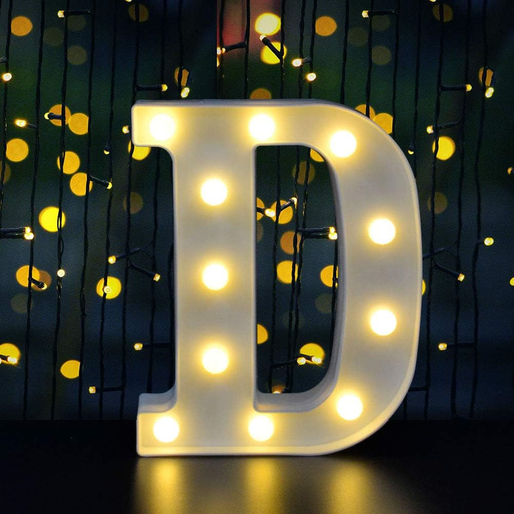 Dream Master LED Light Sign Marquee Letter Lights Sign, Light Up Alphabet Letter for Home Party Wedding Decoration(White D)