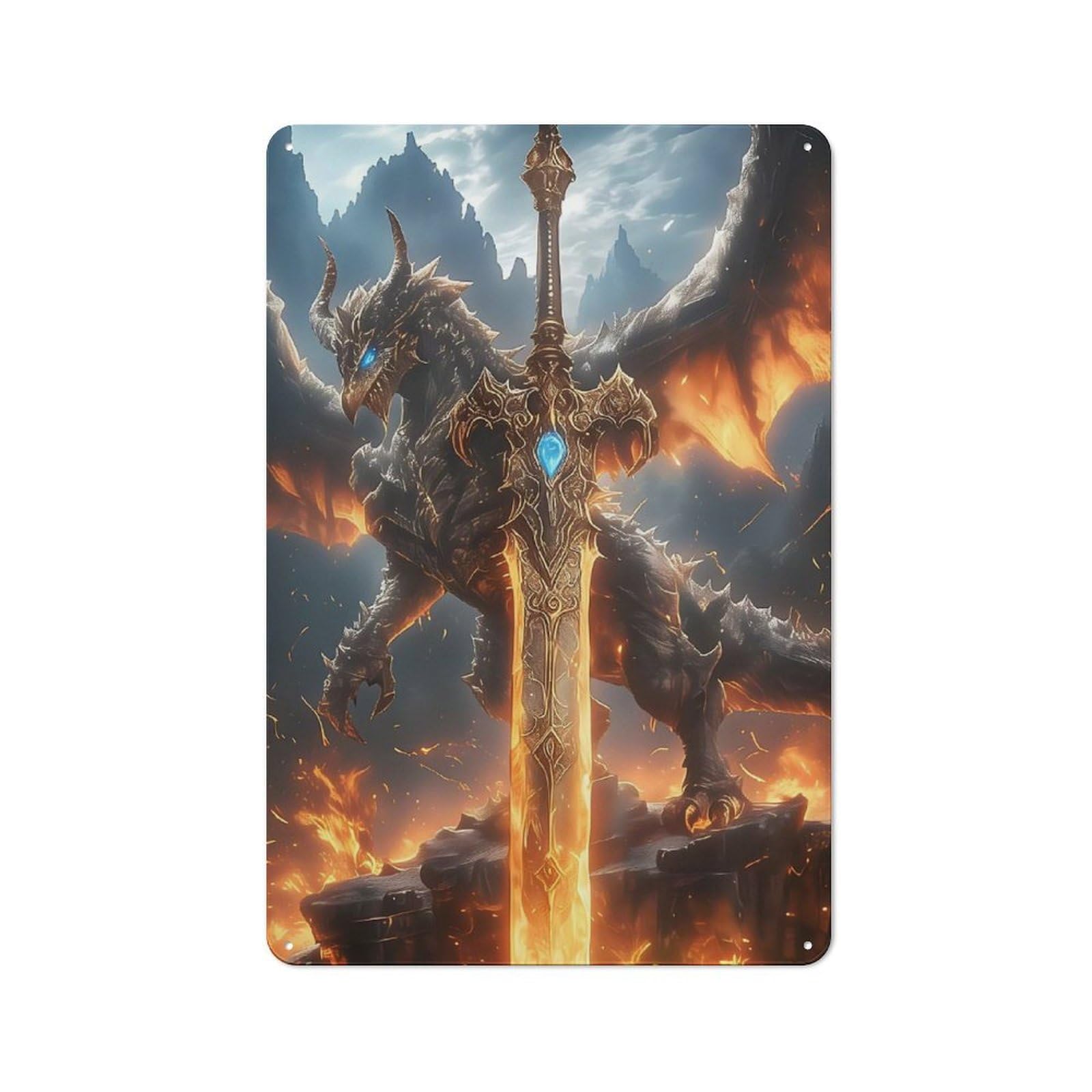 Junmoney Majestic Dragon King Tin Wall Plaque 30X20cm With For Café Or Home Bar, New-Space Wall Decor For Hospitality Decor Collectors