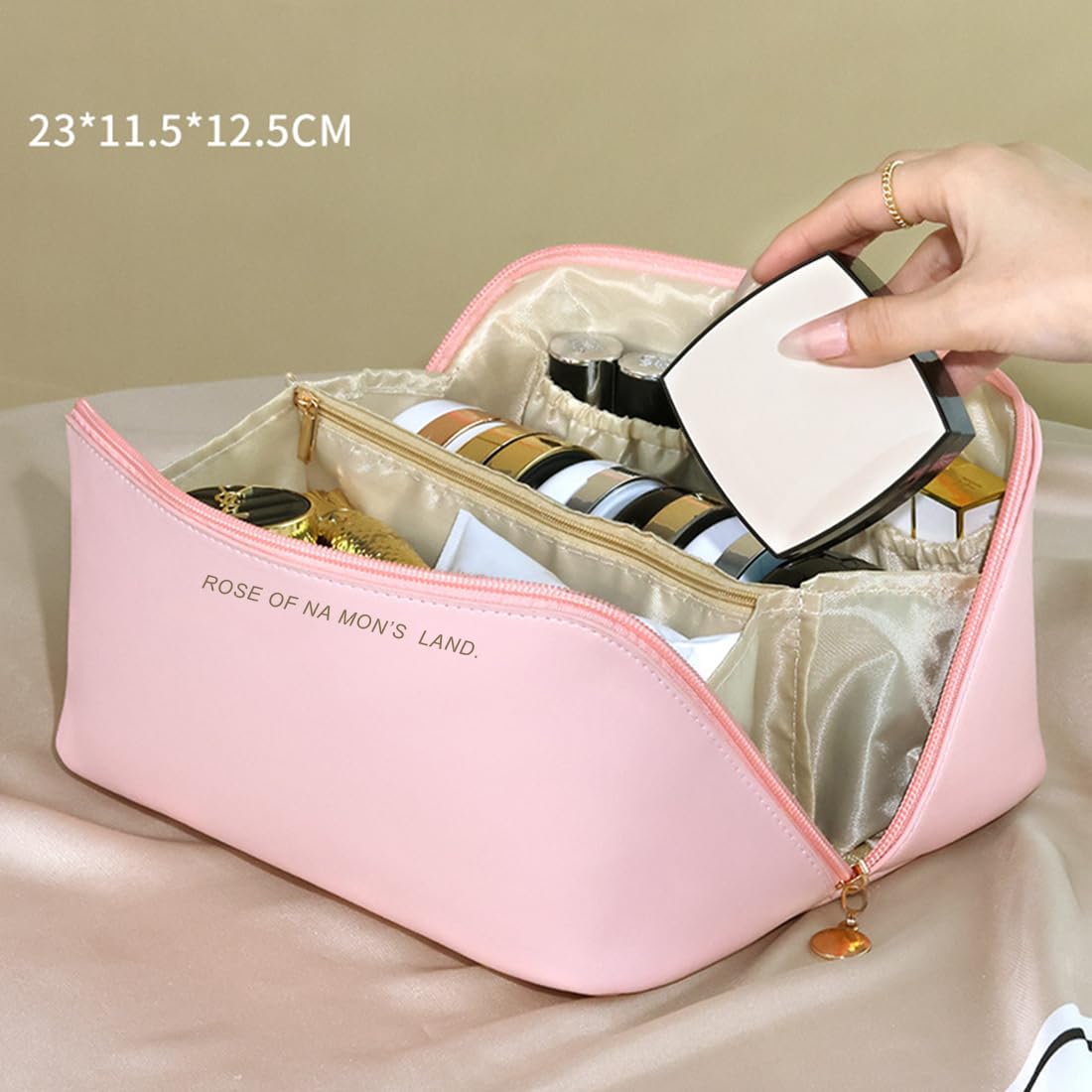1pcs Borsa Cosmetica da Viaggio,Borsa Cosmetica da Donna in Morbida Pelle PU, Borse da Toilette Impermeabile Portatile,Perfetto per Viaggio/All'aperto,il rosa