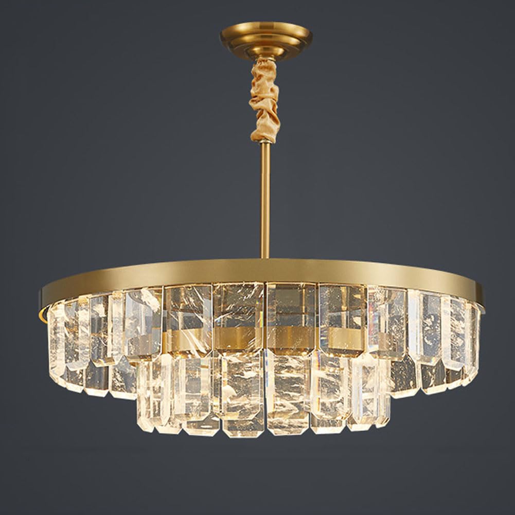 HXYSXHJUO Modern natural crystal chandelier, simple light luxury stainless steel + K9 for living room dining bedroom sample lamps and lanterns,double layer 80cm*22cm