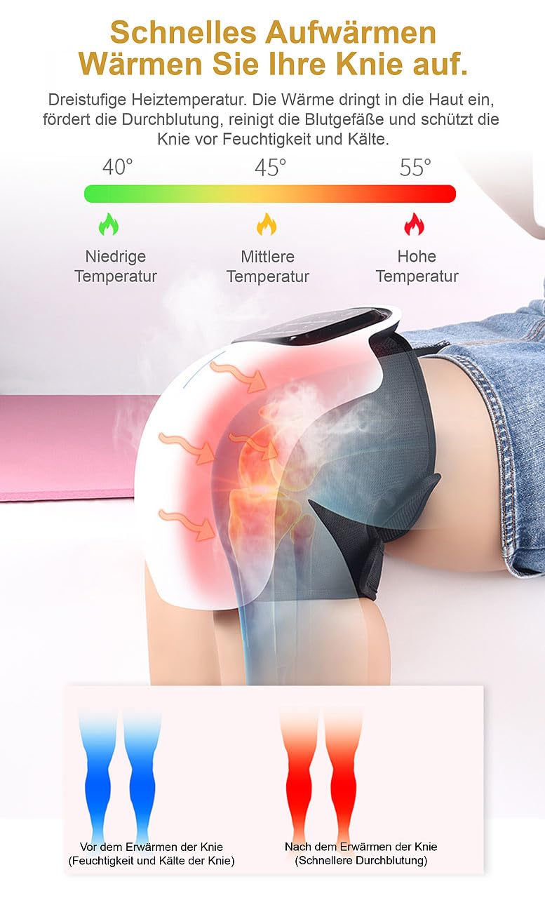 Newgen Medicals Kniemassage: Akku-Knie-Massagegerät mit Infrarot-Tiefenwärme, LED-Touchscreen (Akku Kniemassagegerät, Knie-Massage-Geräte, Laser)