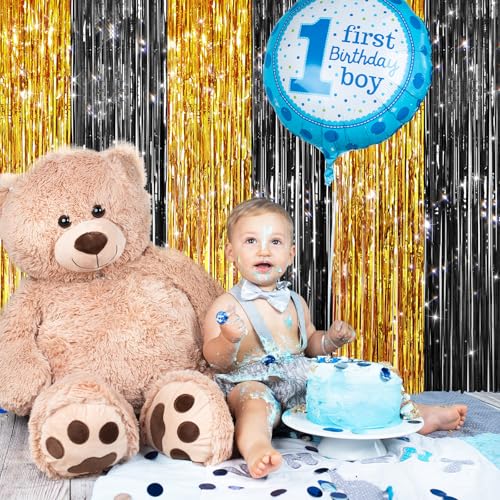 image for GCB 2Pack Black Gold Metallic Tinsel Foil Fringe Curtains, Door Stream