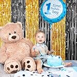 2Pack Black Gold Metallic Tinsel Foil Fringe Curtains, Door Streamers Photo Booth Backdrop for Birthday Party, Tinsel Curtain Backdrop for Wedding Baby Shower Bachelorette Christmas Party Decorations - Image 2