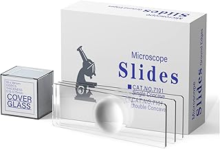 Single Depression Concave Microscope Slides Kit, 50 Pcs Pre-Cleaned Blank Microscope Slides and 100 Pcs 22x22mm Square Coverslips Cover Glass for Monocular Binocular Trinocular Microscopes