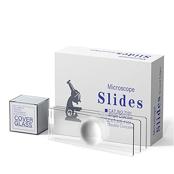 Vabiooth Single Depression Concave Microscope Slides Kit, 50 Pcs Pre-Cleaned Blank Microscope Slides and 100 Pcs 22x22mm Square Coverslips Cover Glass for Monocular Binocular Trinocular Microscopes