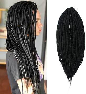 Thin 0.6cm Synthetic Dreadlock Extensions Double Ended 20Inch 10 Strands Crochet Hair Long Crochet Braids Hip-Hop Style Soft Dreads Hair Extensions, Black