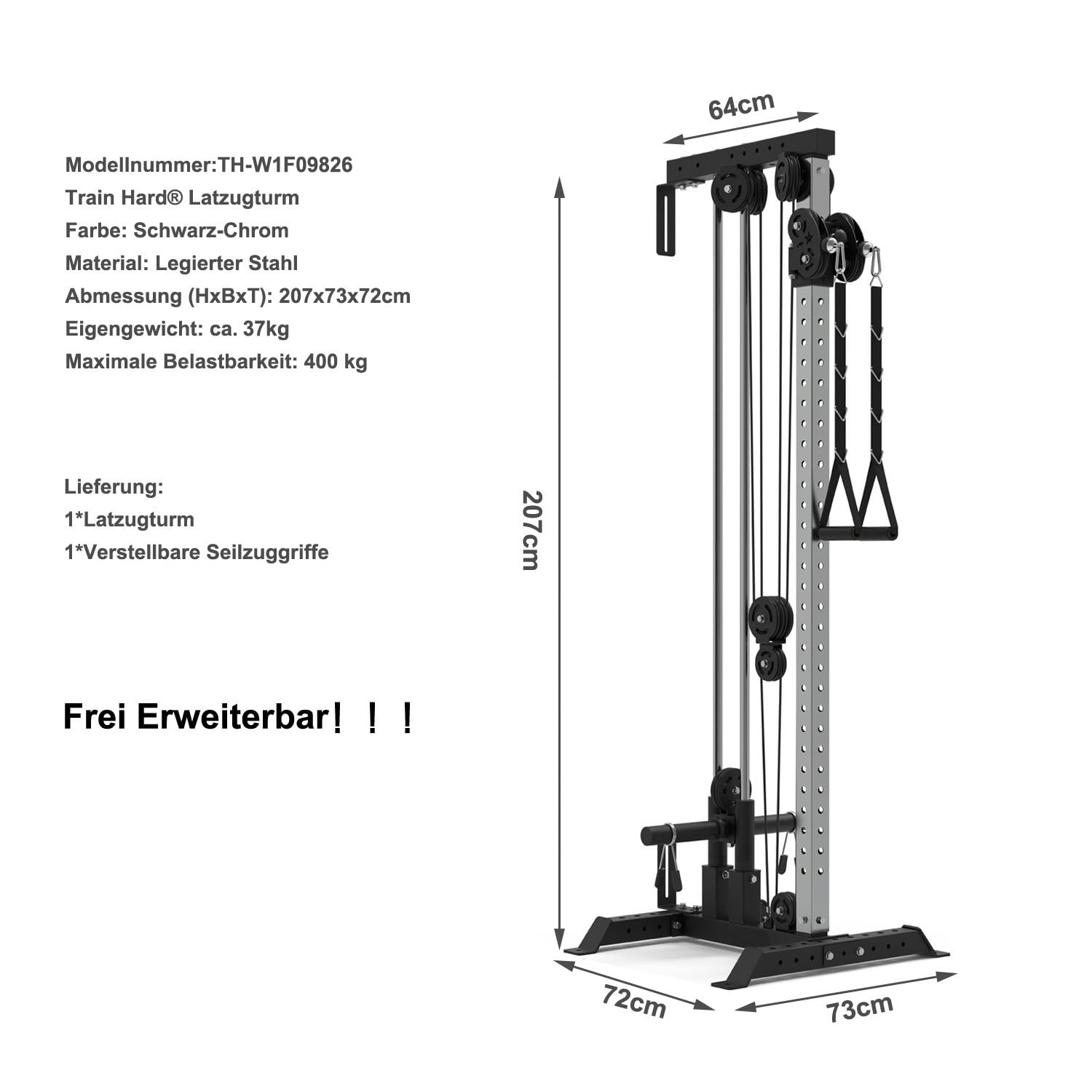 Train Hard® Wandmontage Latzugturm, Kabelzuganlage, Seilzugstation zur Brandneues Modell 2024