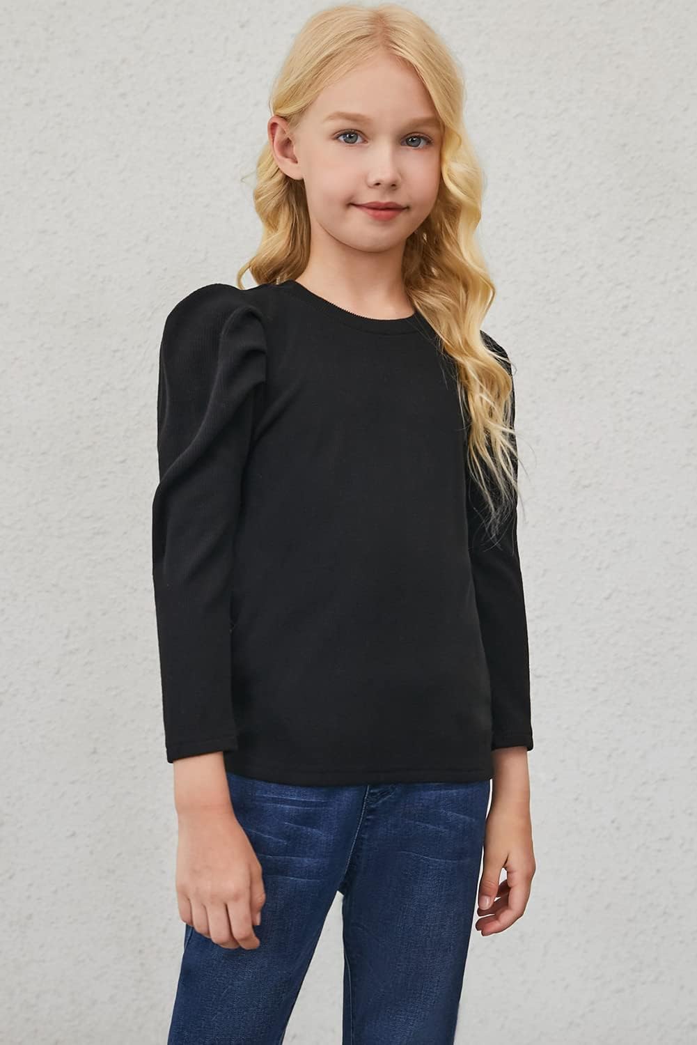 blibean Tween Girls Puff Sleeve Shirts Stylish Fall Tops Size 4-15 Years Old - Image 2