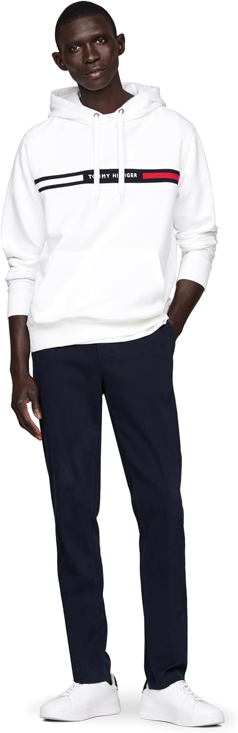 Tommy Hilfiger mens Medium Weight Fleece Hoodie Sweatshirt With Signature Stripe Logo - Image 4