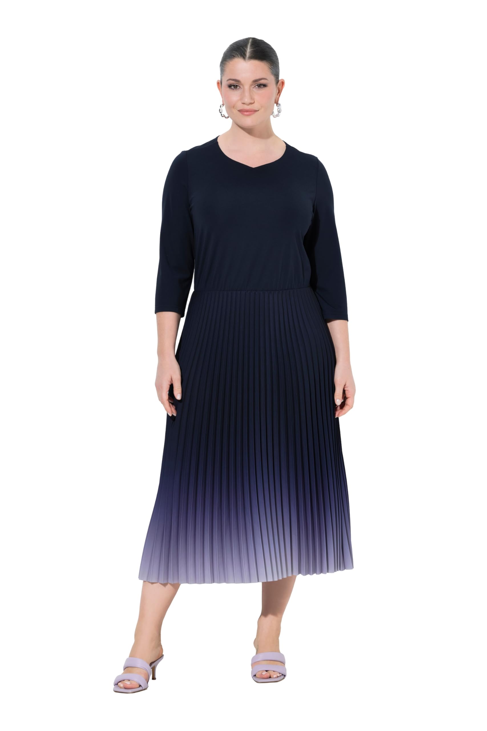 Ulla Popken Damen große Größen Übergrößen Plus Size Midikleid mit Plisseerock 848576