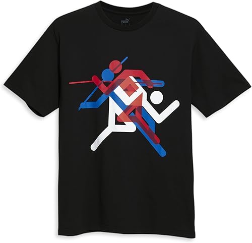 PUMA T-shirt Olympic Village Wear pour homme, Puma Noir-Puma Rouge, Taille L