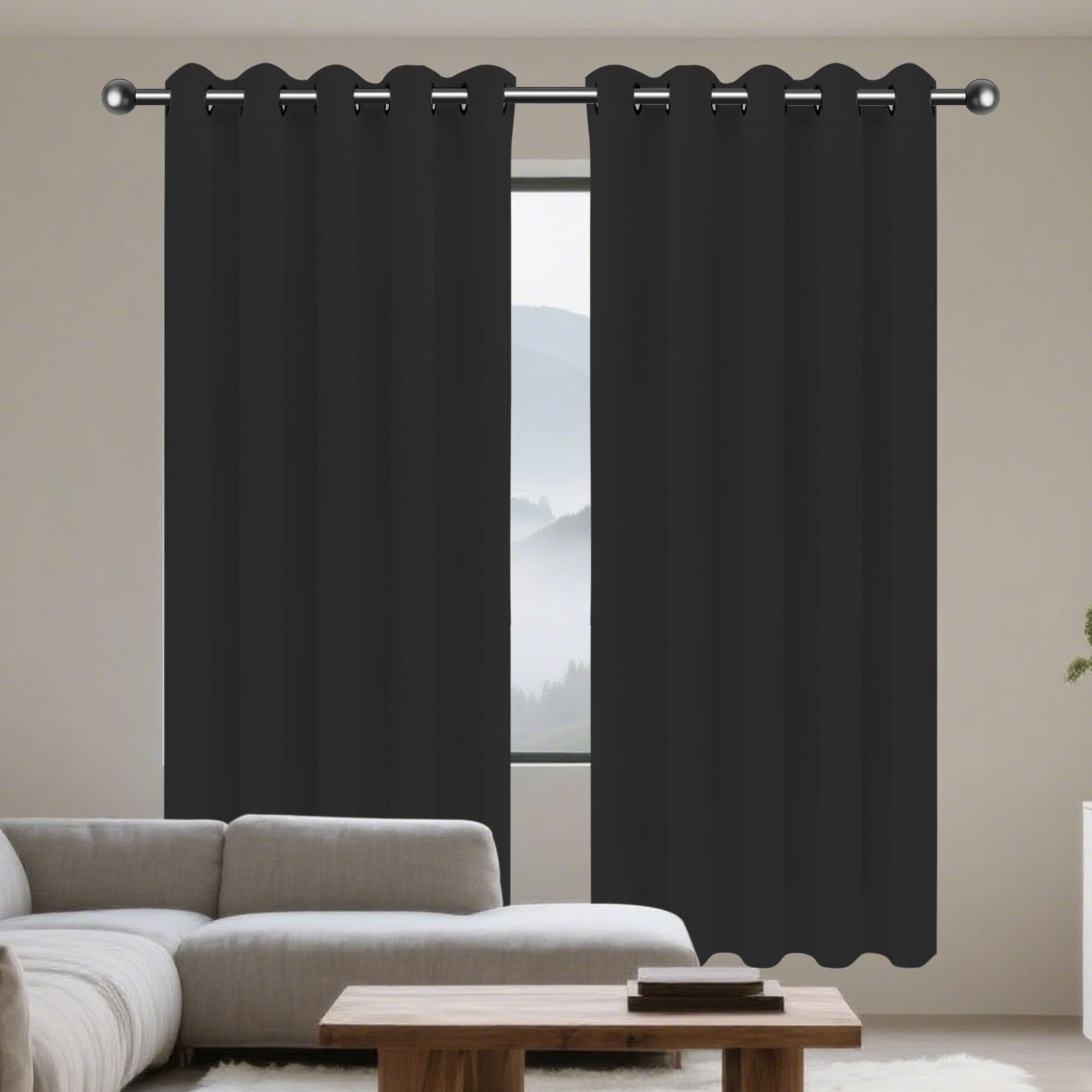 Verdunklungsvorhänge 1Er Set 340 x 240 cm Thermo Vorhang Gegen Kälte Und Hitze Verdunkelung Gardinen mit Ösen, Waschbar für Jedes Fenster, Schwarz