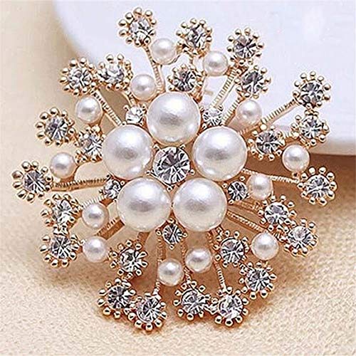 Weiy Glittering Imitation Pearl Crystal Snowflake Flower Design Brooch Pin Badge Fashionable Charming Dress Scarves Shawl Clip Clothes Bags Decoration Jewelry Gift For Women Girls #TOP2