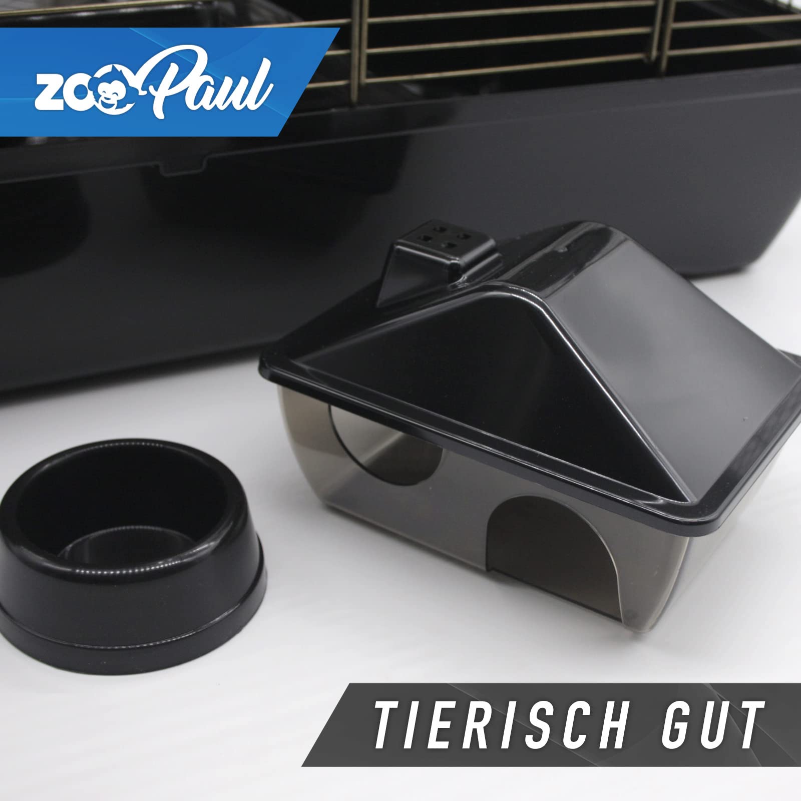 ZooPaul Deluxe Industrial Nagerkäfig Hamsterkäfig in schwarz Messing mit Zubehör