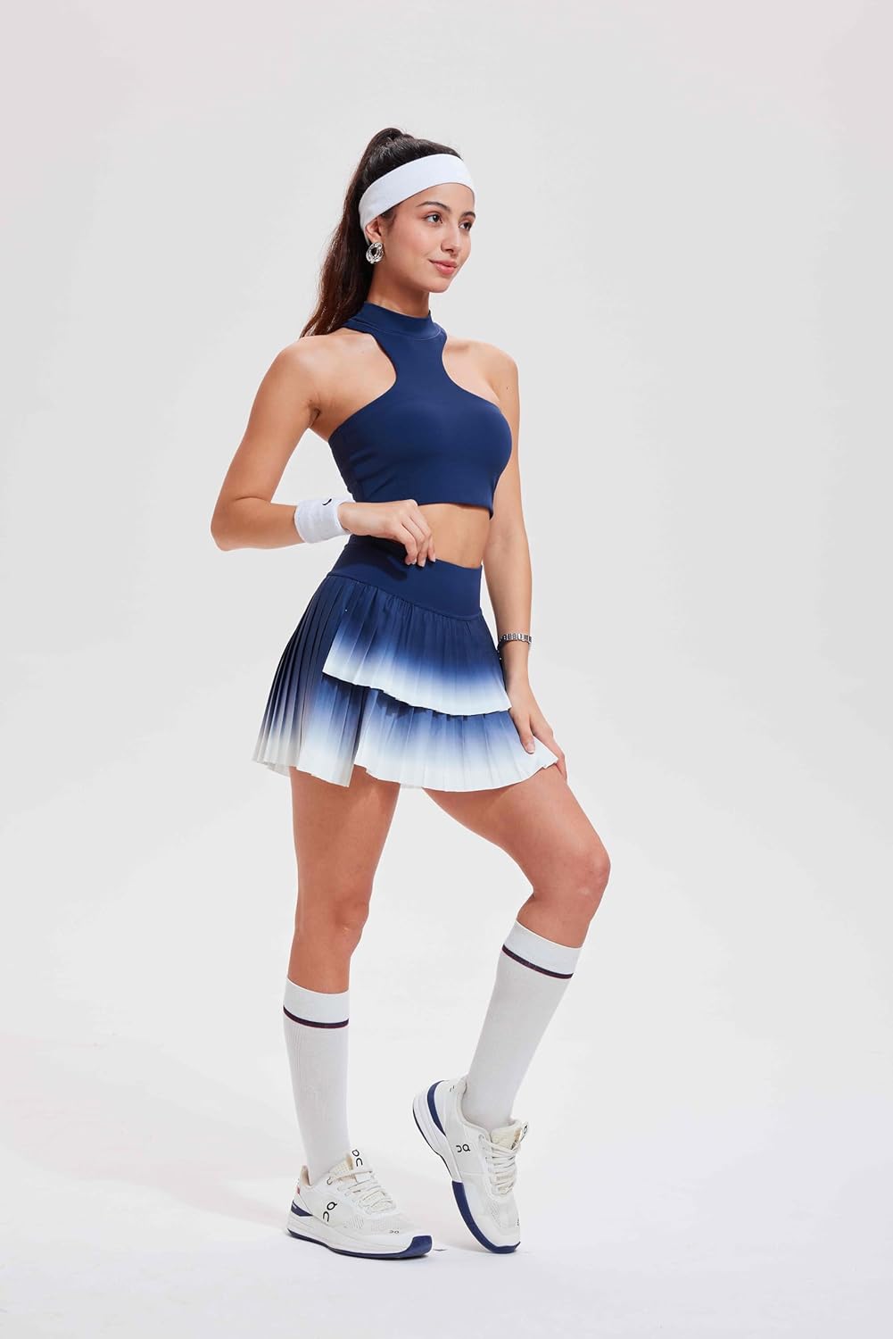 Tennis Skirt Sets for Women Half High Collar Irregular Bra Double Ruffle Golf Skirt Set Women 2 Piece Outfits - Image 2