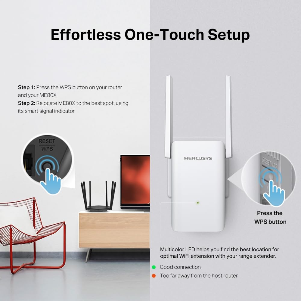 Mercury TP-Link ME80X Ripetitore WiFi 6 AX3000Mbps, 1 Porta Gigabit Ethernet, Ripetitore WiFi Potente per Casa, Wifi Extender, Compatibile con Tutti i Box Internet, 2 Antenne Esterne, Modalità RE/AP