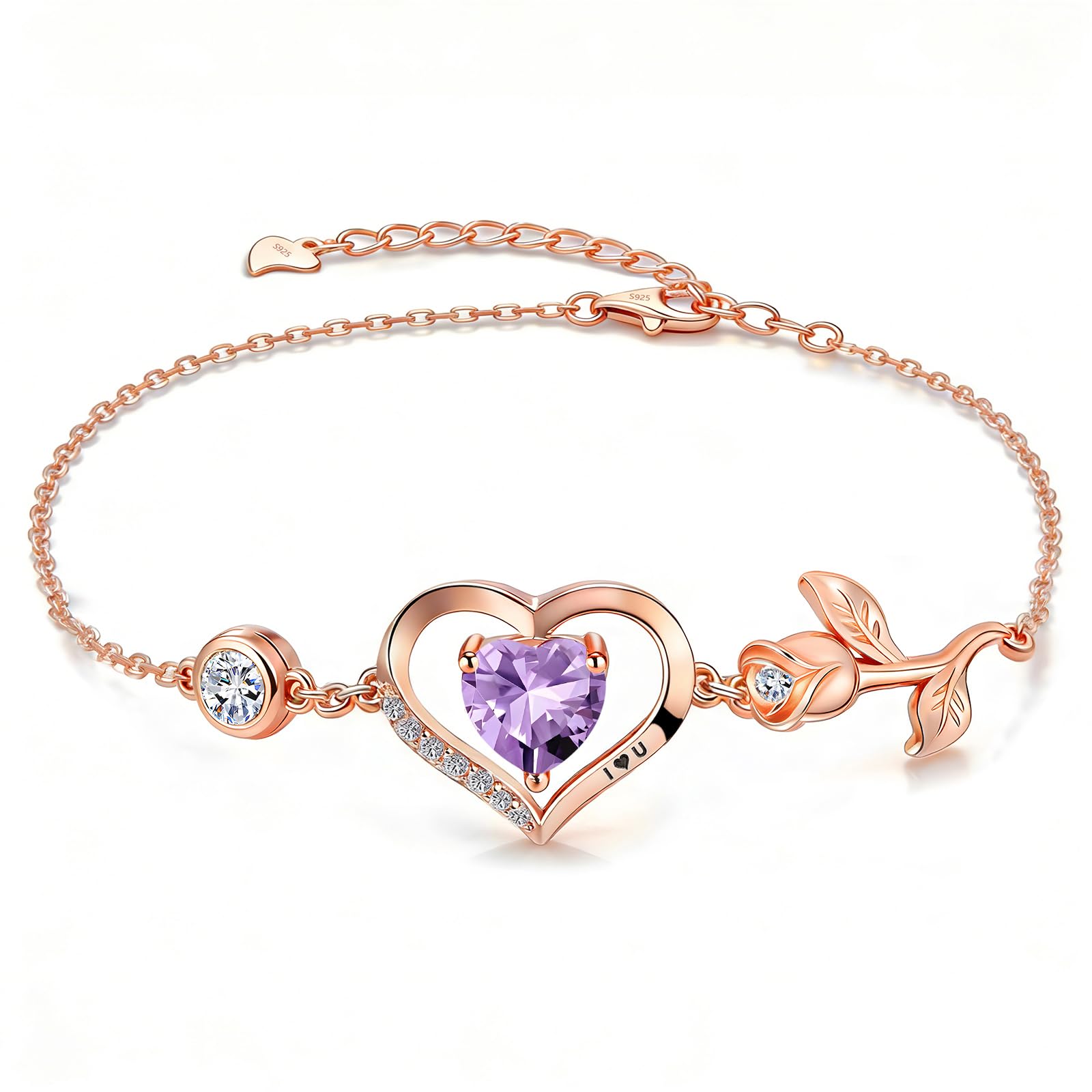 JACUPO 1 Karat Rose Herz Armband Moissanit/Lab-Grown Saphir/Rubin/Smaragd S925 Silber 18K weiß/rotvergoldet Jahrestag für Frau/Freundin/Mutter/Tochter