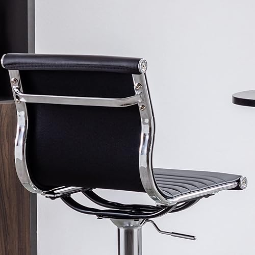 Miniatura 6 de Juego de 3 taburetes de bar de metal ajustables en altura, taburete moderno de piel sintética gris con base cromada para isla de cocina, bar,