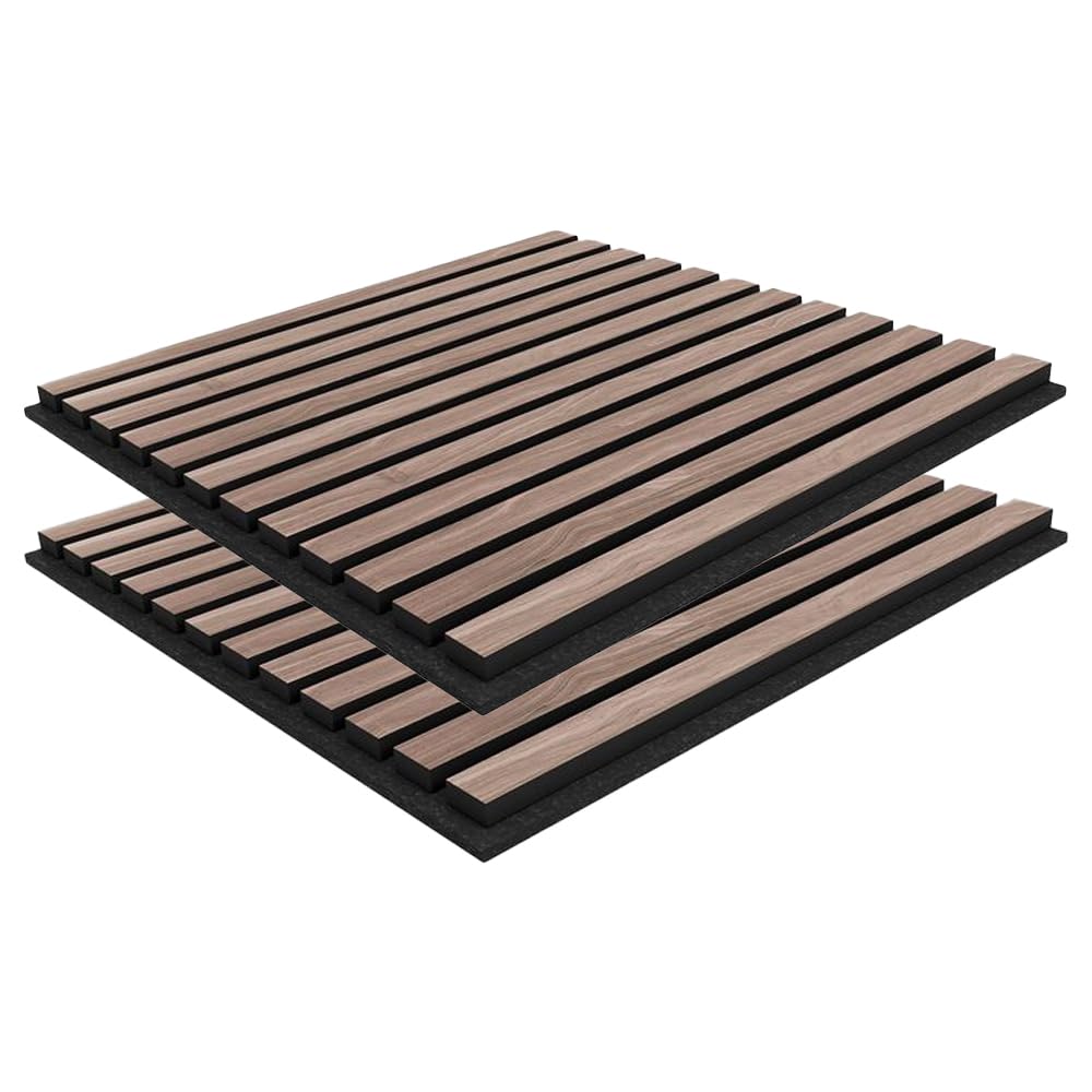2 paneles acústicos de madera de nogal MDF de 52 x 52 cm para decoración de paredes interiores