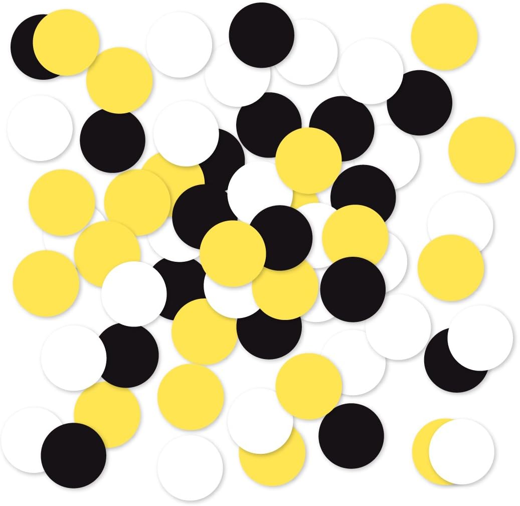 Andaz Press Large Confetti Party Table Decor, 1.5-inch Double-Sided, Yellow, Black, White, 180-Pack, Bumblebee Bee Baby Shower Theme Colored Supplies