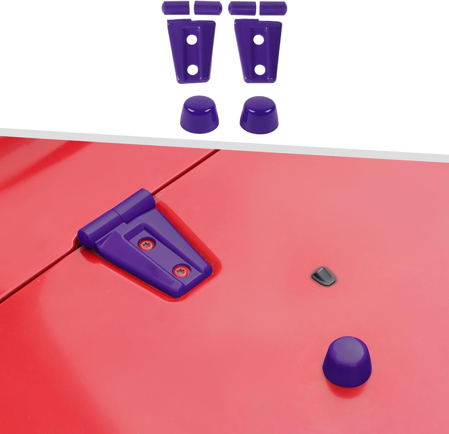 Jimen Fit for Jeep Wrangler JK JKU 2007-2018, 8PCS Hood Hinge Cover & Plastic Hood Bumper Caps Trim (Purple)