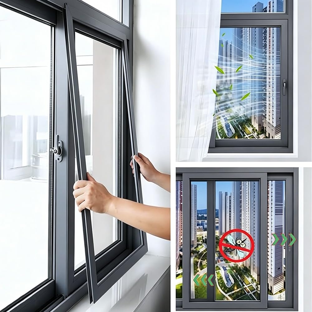 Ventana del Sótano con Mosquitera, Ventanas de Recambio para Hogar, Marco de Aluminio para Cobertizos y Gallineros(W80cm xH80cm)