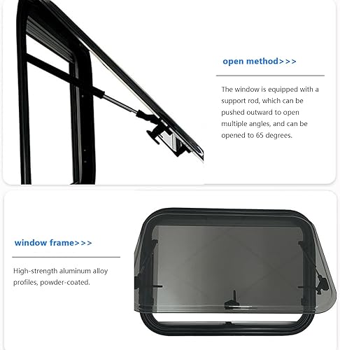 Miniatura 5 de Ventana de empuje para caravana, a prueba de rayos UV, vidrio acrílico con bisagras de repuesto con pantalla, sombrilla, ángulo de apertura de 65