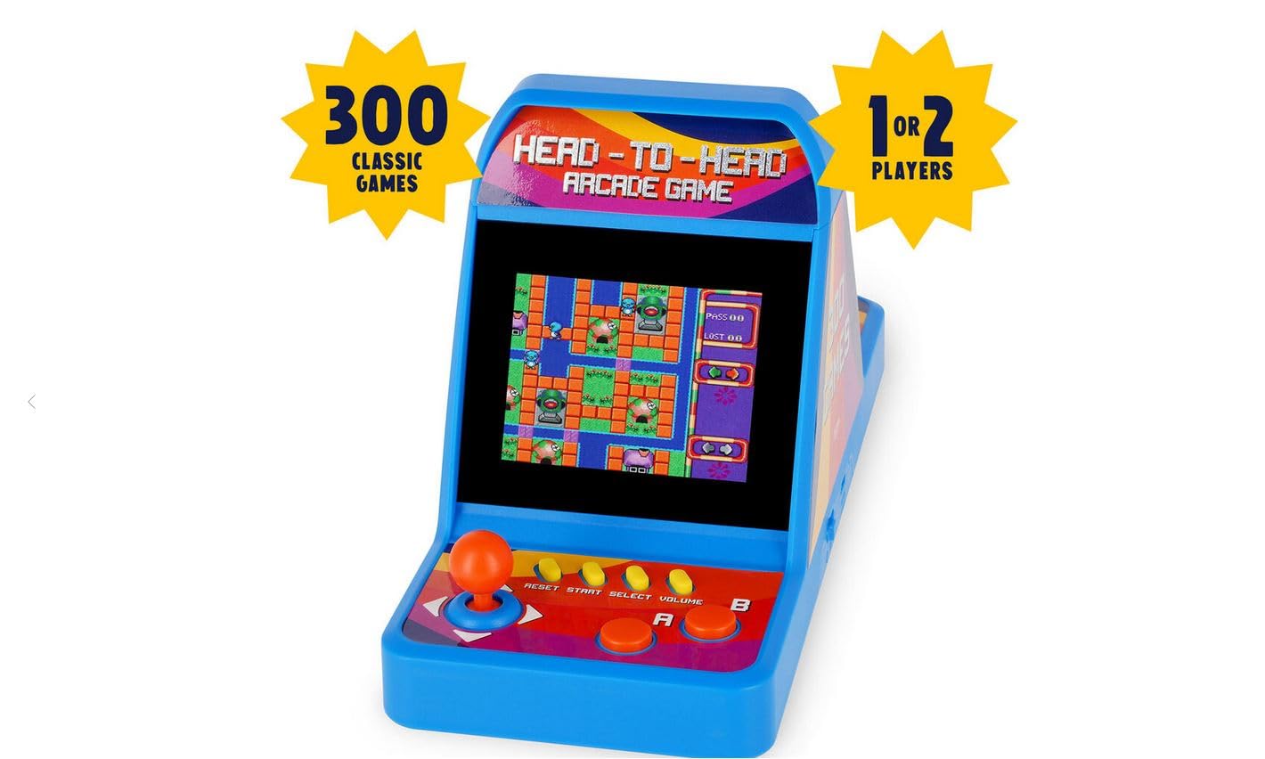 Legami - Mini Videogioco Arcade 2 Giocatori, Videogioco Luci e Suoni, 300 Giochi Testa a Testa, Doppio Schermo TFT 2,8'', Lingua Inglese, Cavo USB Incluso, Dimensioni 8.7 x 11 x 20 cm