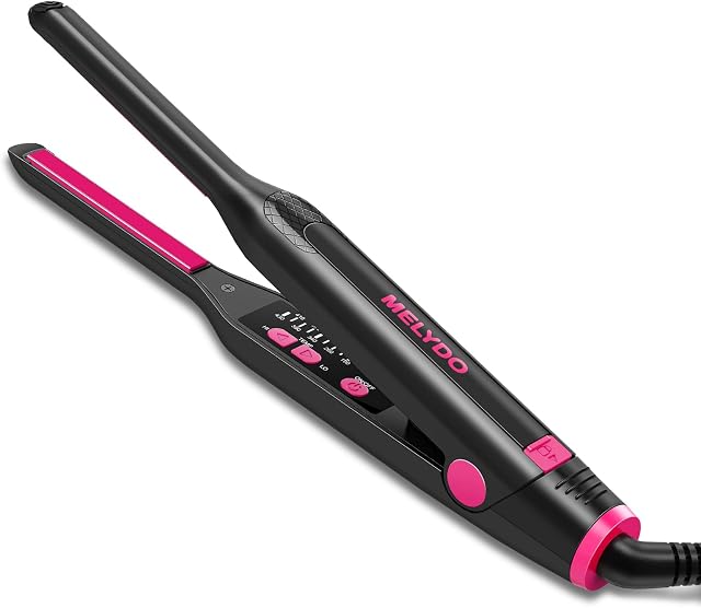 Mini Fer plat pour cheveux courts, 3/10" Crayon Fer plat avec 9 Temps ajustable, petit lisseur de cheveux pour les coupes de pixie, les bangs & Bords, Plaques flottantes en céramique, Double tension, Arrêt automatique