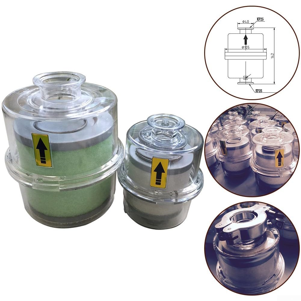 DAZZLEEX Dispositivo de eliminación de niebla de aceite para bomba de vacío, filtro de escape KF25 KF40, carcasa transparente de alta resistencia, tasa de filtración del 95%, filtro importado de