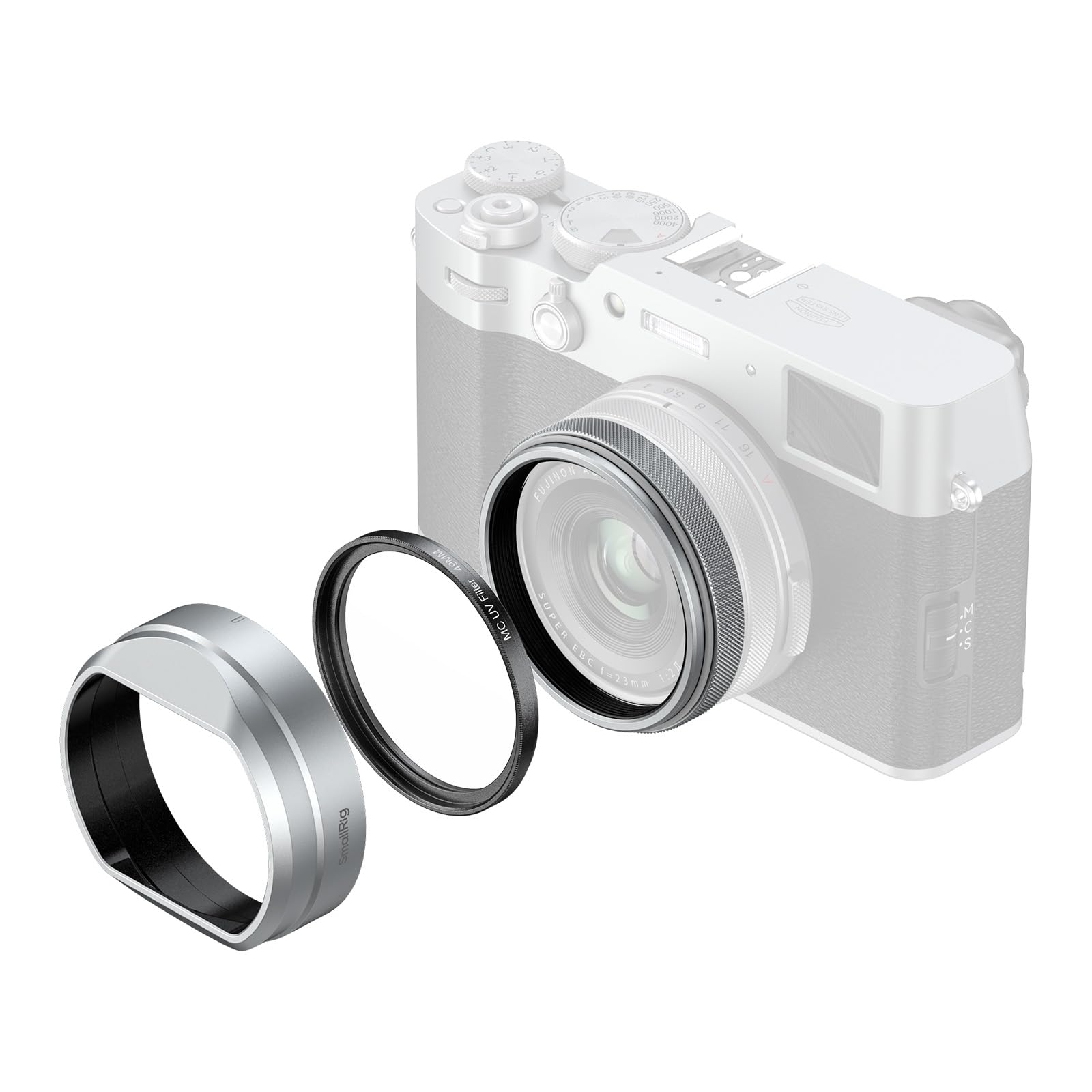 SMALLRIG Kit Filtre UV avec Pare-Soleil pour FUJIFILM X100VI / X100V, Filtre UV avec 99% de Transmission Lumineuse, Anti-Reflets et Anti-Images fantômes, Argent - 5851