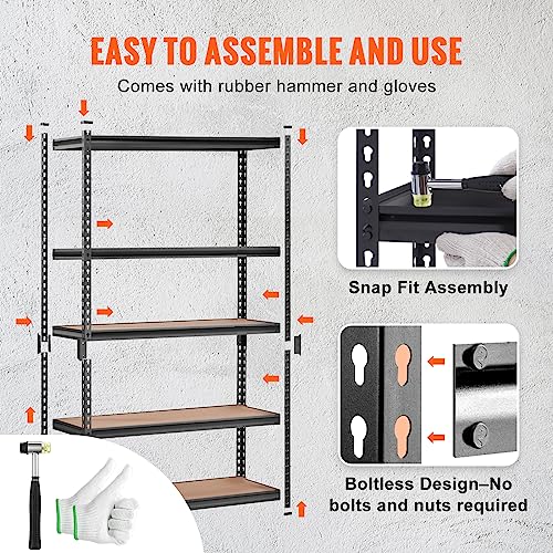 Image of VEVOR Storage Shelves 5-Tier Adjustable 2000 lbs 48 inchx24 inchx72 inch Shelving Unit | Heavy Duty Garage Storage Metal Utility Rack Shelf for Kitchen, Pantry, Basement, Bathroom, Laundry, Living Room, Warehouse