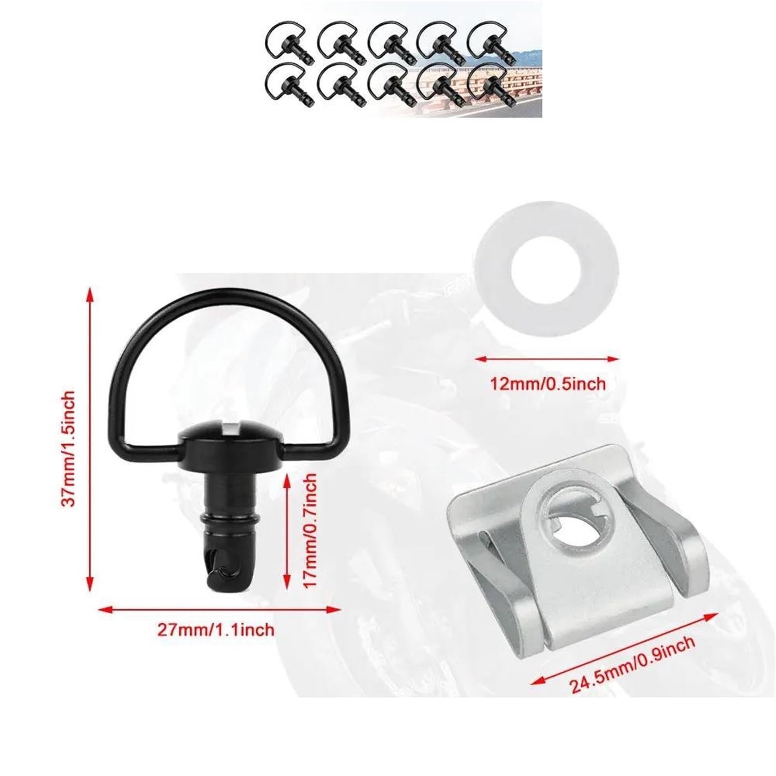 Écrous et Boulons Kit de Vis de Carénage pour Moto Ducati 749 916 996 998 999 | 17 mm avec Anneau en D Rivets 1/4 de Tour Goujons | Kit de Boulon Vis Noir 4 Pièces,10 pièces-Argent
