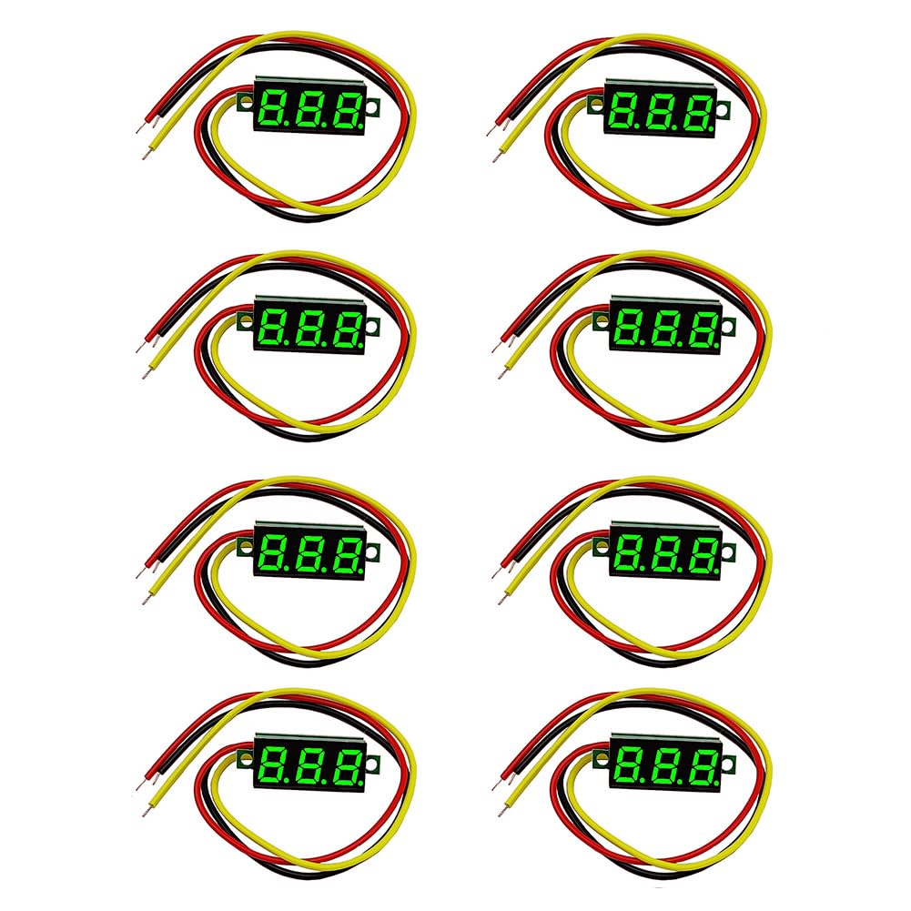 Haldzemo 0.28 Inch Three-Line Voltage Meter Mini LED Digital Voltmeter Gauge (Green, 8 Pack)