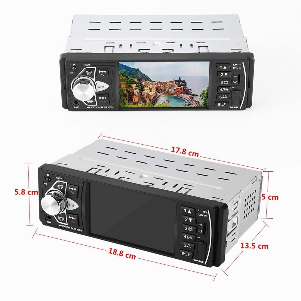 Qiilu Radio coche 4.1 pulgadas Reproductor MP5 Pantalla HD Bluetooth Manos libres Reproducción de video Radio FM AUX TF USB y Control remoto(con camara)