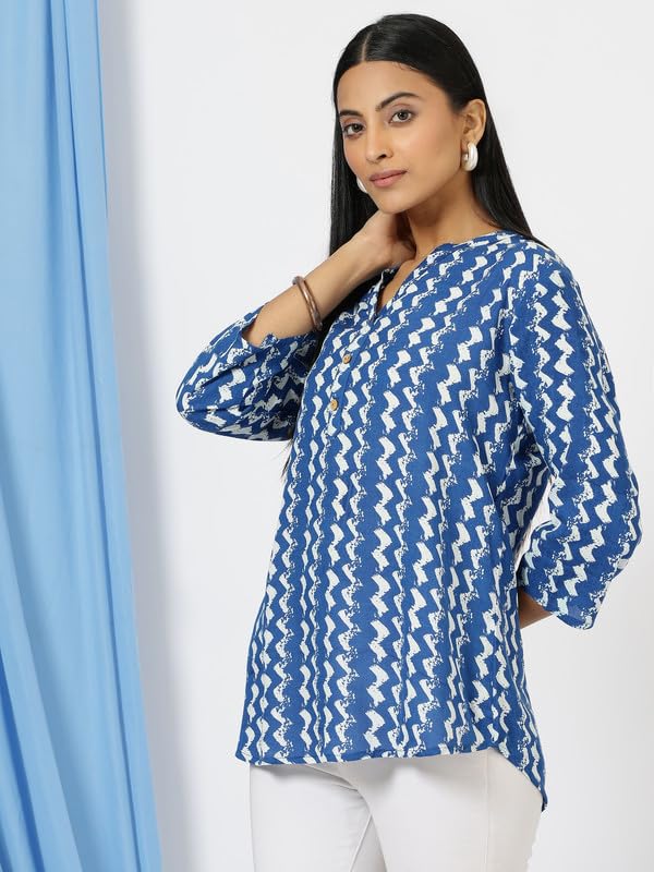 Image of Women's Cotton Printed Kurta Top | 3 /4 Sleeve Straight Kurti Casual Outings