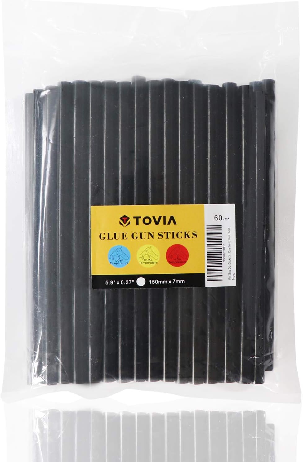 Mini Glue Gun Sticks 5.9" Long 0.27" Dia, T TOVIA 60 Count Black Hot Glue Gun Refill Sticks, All-Purpose Dual Temp Glue Sticks -