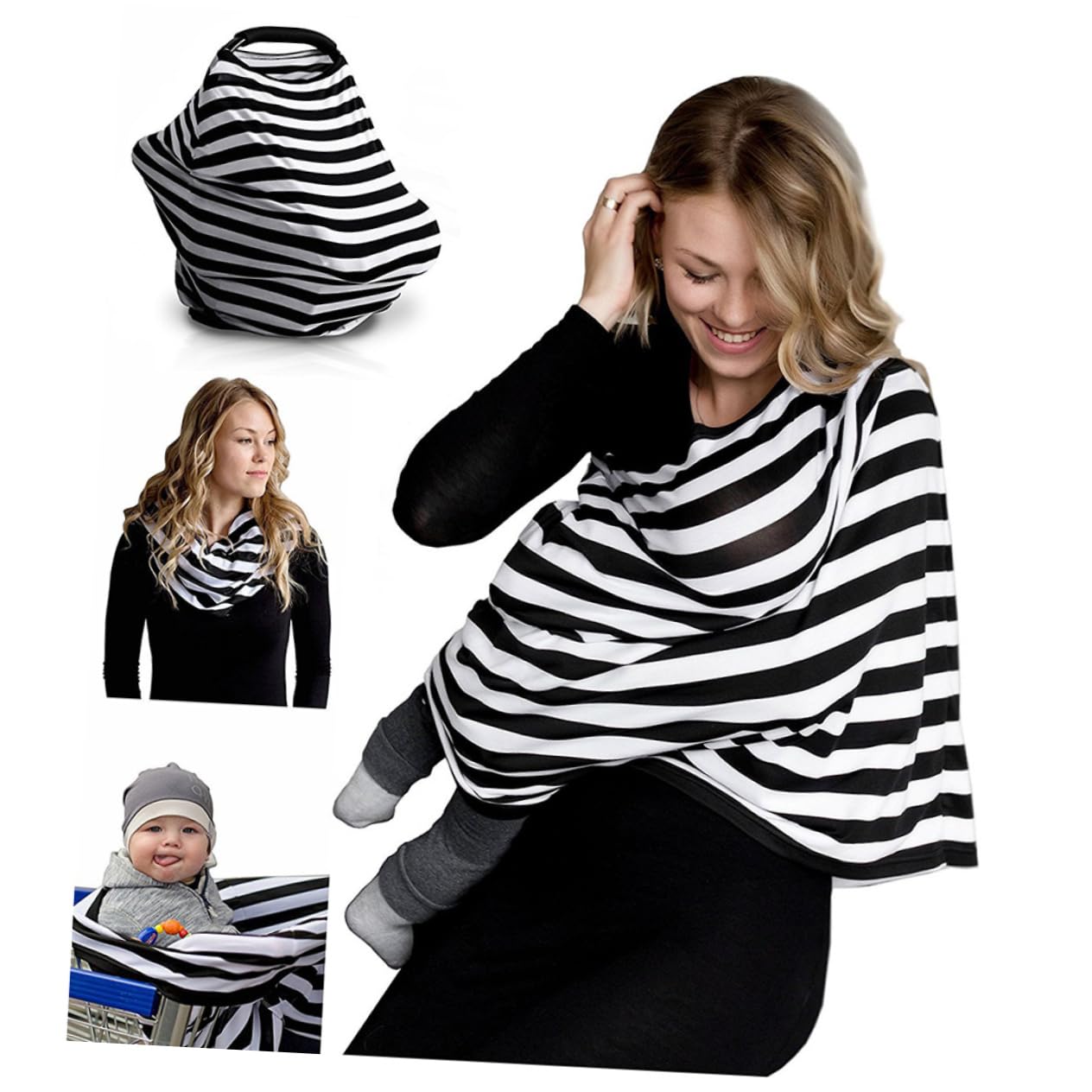 SHOWERORO Breathable Cotton Nursing Scarf Multi-use Breastfeeding Cover with Striped Pattern Lightweight Privacy Shield Protecting from Sunlight Bugs and Heat Suitable for Car Seat and Stroller