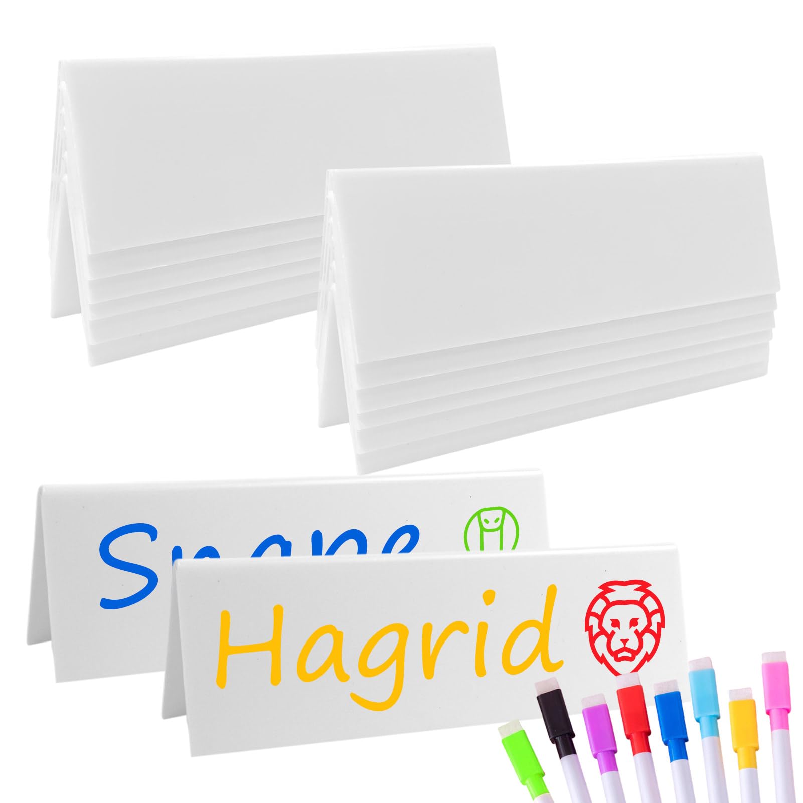 12 Sets Reusable Dry Erase Name Tent Cards with Colorful Markers Wipe Clean Desk Name Tags Guest Name Plate for Weddings Meetings Classroom Office Workplace